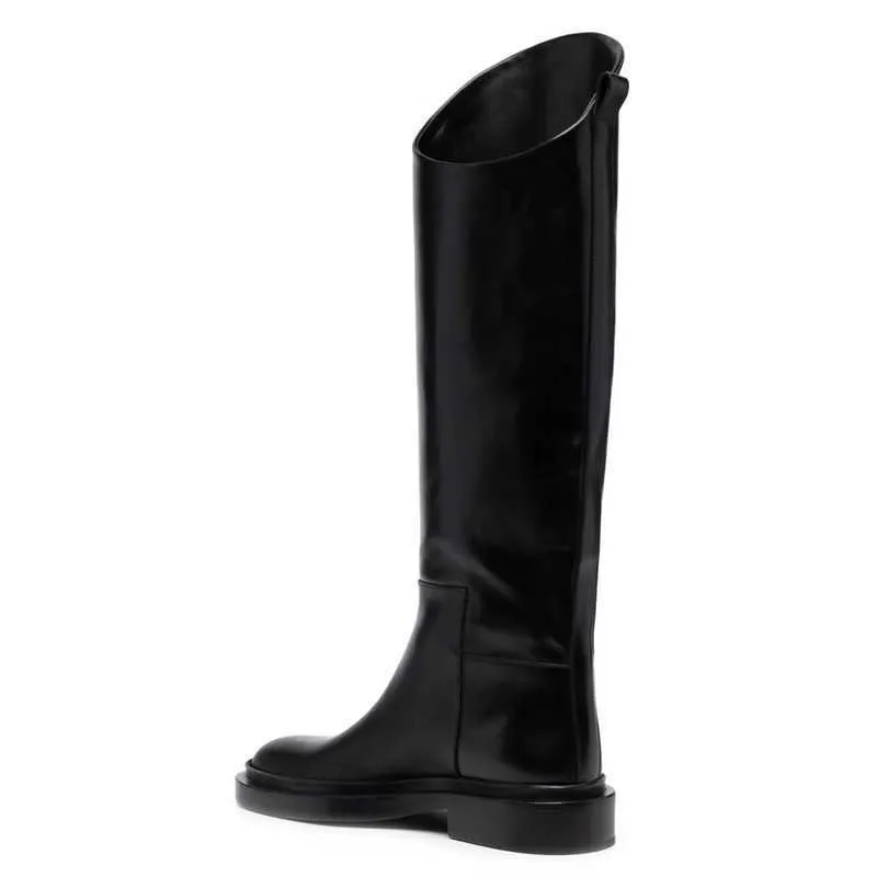 Falazoe Stivali da equitazione in ecopelle Donna Designer Brand Luxury Stivali alti al ginocchio Tall Black Slip on Flat Boots Autunno Scarpe femminili 211222