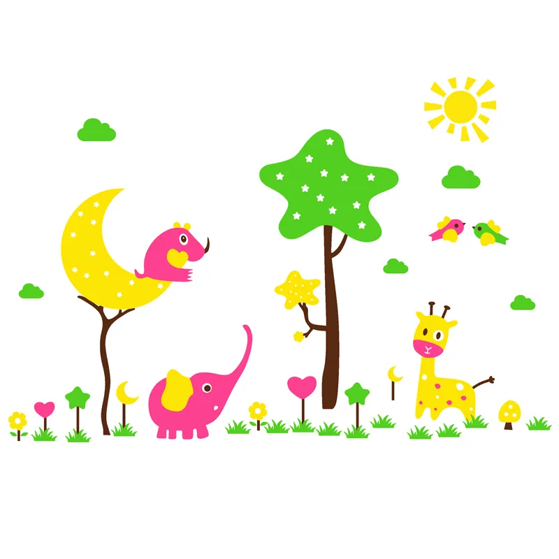 Maternelle 3d sticker mural en trois dimensions arbre de dessin animé animal chambre d'enfants tutoriel classe classe culture mur T200421