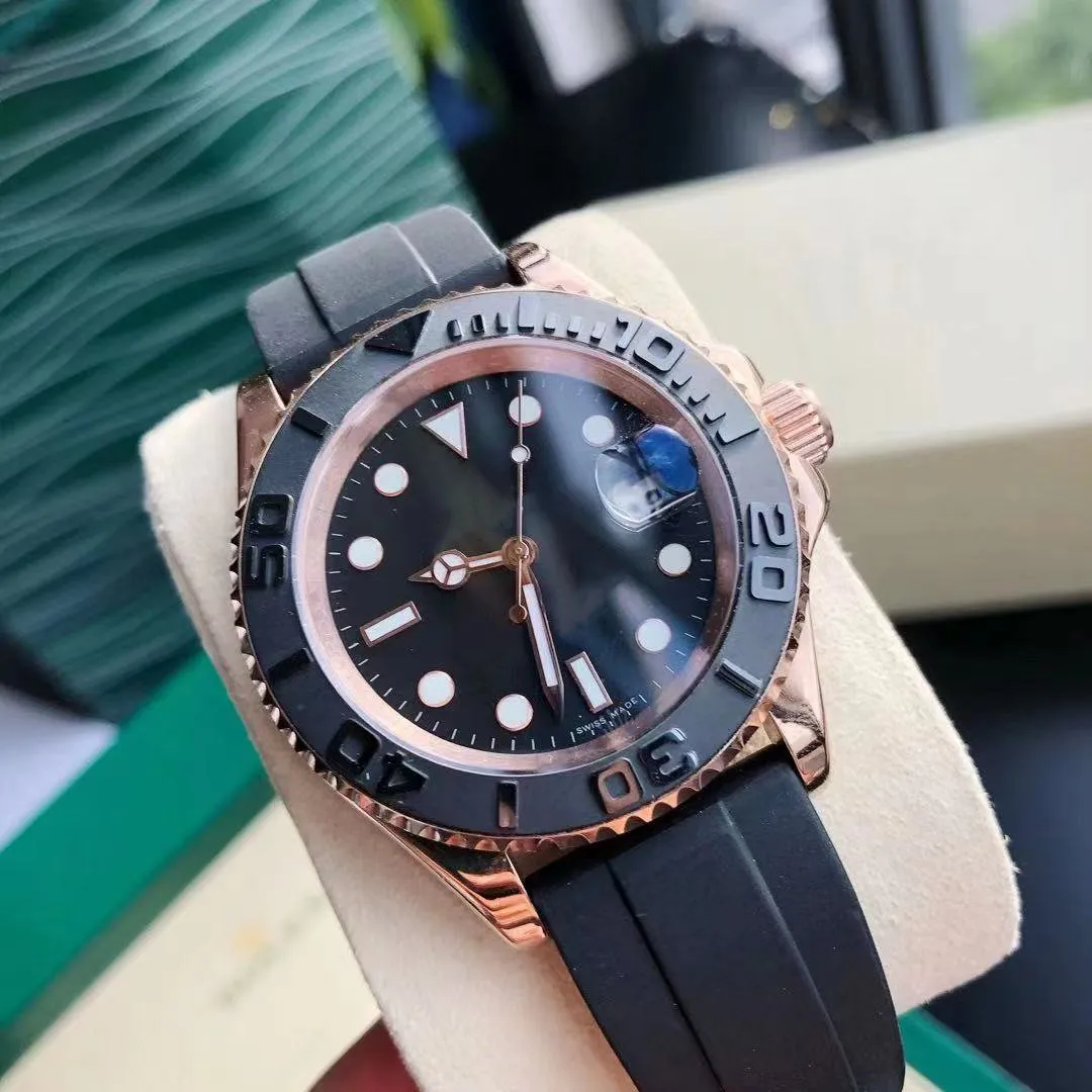 Новые модные женские и мужские часы из розового золота 18 карат, 40 мм, сапфировый резиновый ремешок, автоматические механические часы, браслет из нержавеющей стали Wristw2672