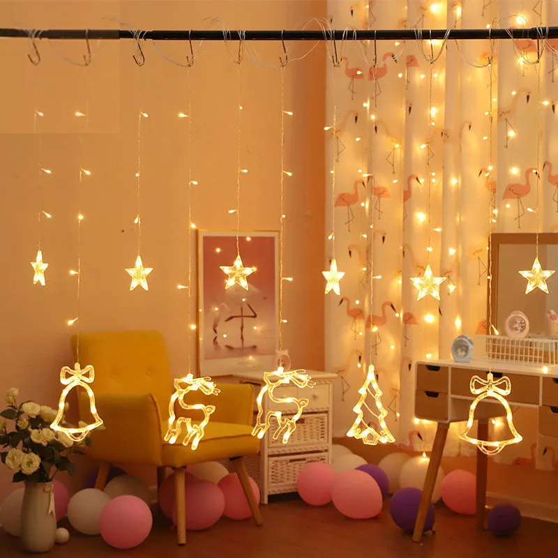年のエルクベルは、家を吊っている花輪の木の飾りナビダッドクリスマスギフトY201020のための弦の光のライトクリスマスの装飾を導いた