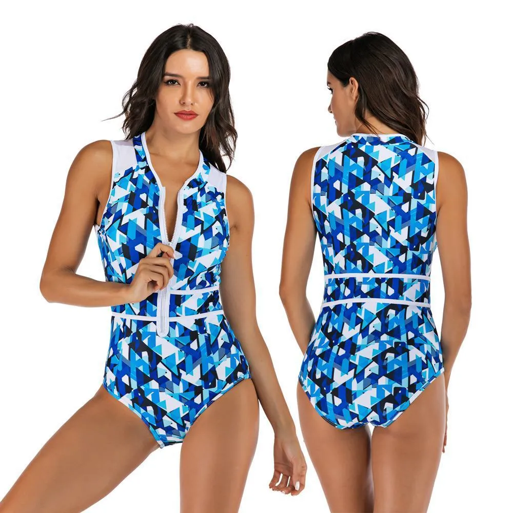 2020 Swimsuit Women Swimwear Push Up Monokini Bodysuit Zip Rash Guard Swimsuit Female Sport Bathing Suit BeachWear XXL T200708