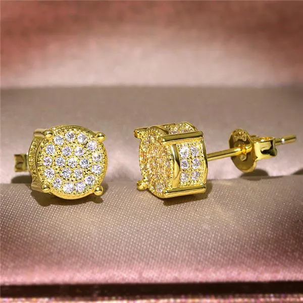 Mens Hip Hop Stud örhängen smycken högkvalitativ mode runda guld silver simulerade diamantörhängen för män gåva 238w