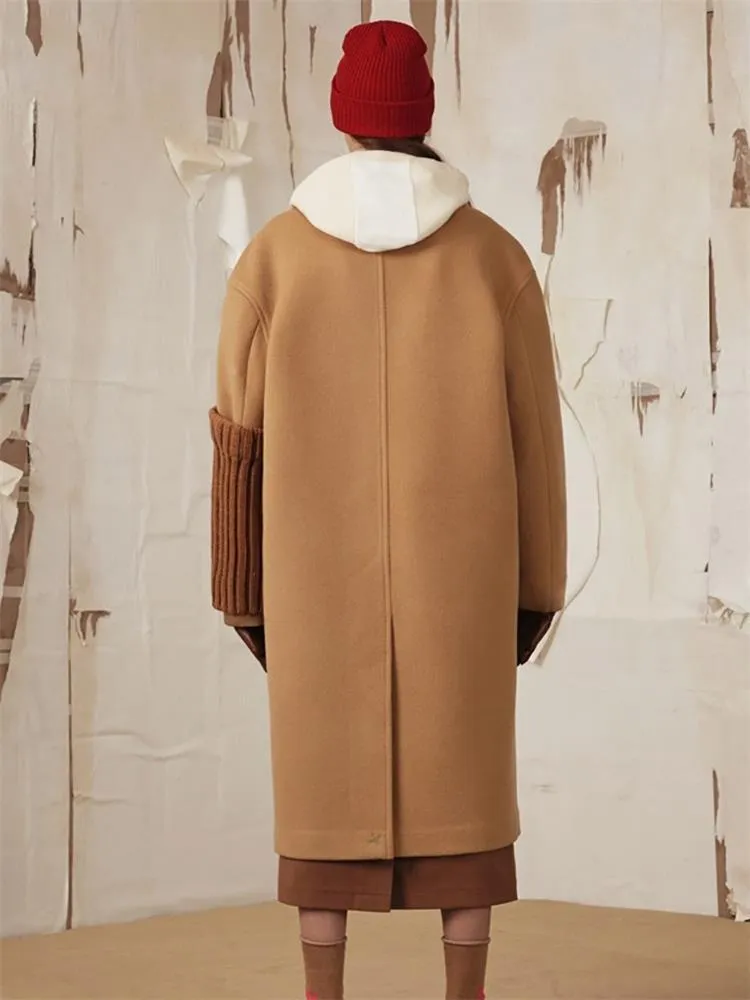 Manteau poilu mâle chameau lâche mi-longueur forme surdimensionnée LJ201110