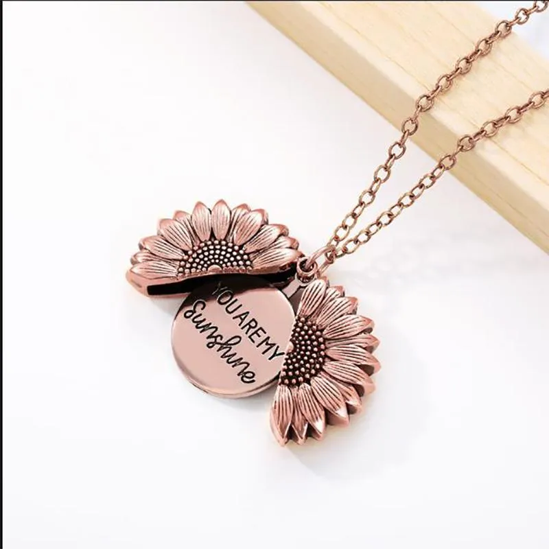 U Bent Mijn Zonneschijn Zonnebloem Ketting Lange Goud Zilver Kleur Ketting Roestvrij Staal Open Zonnebloem Ketting Accessoires Voor Vrouwen256O