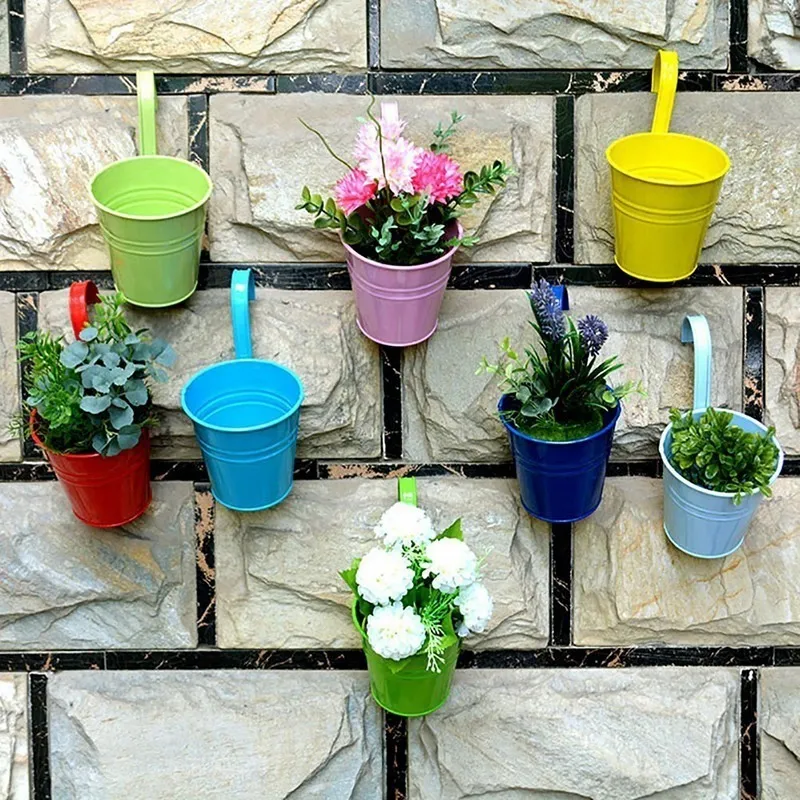 Pots suspendus, pots de jardin, jardinières de balcon, porte-fleurs en métal, crochet détachable 8 pièces Y200709
