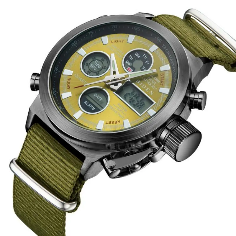 腕時計の腕時計ブランドメンズダイバーLEDデジタルスポーツウォッチ本物のレザーナイロンクォーツ防水relogio masculino2882