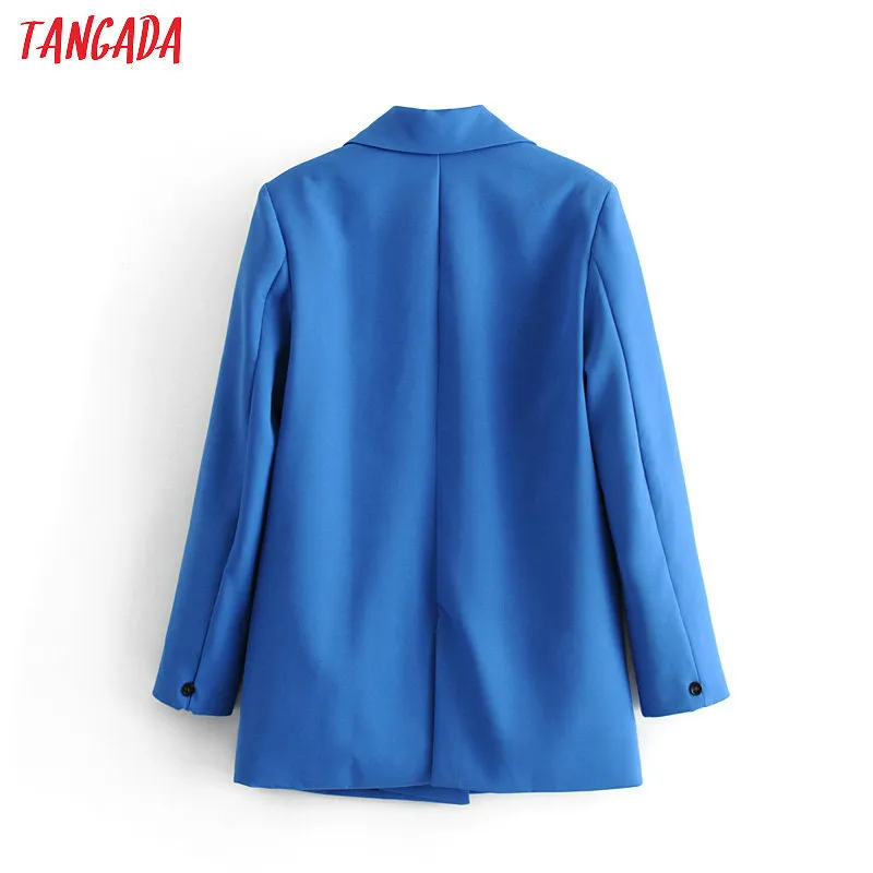 Tangada Frauen elegante blaue zweireihige Anzugjacke Designer Büro Damen Blazer Business Wear Tops DA47 201201