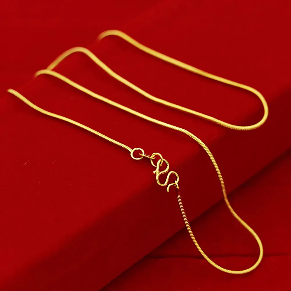 Echte 18k Geel Goud Kleur Ketting Voor Vrouwen Water Wave Chain Bone/Box/O Chain 45cm Ketting Hanger Sieraden 09273599400