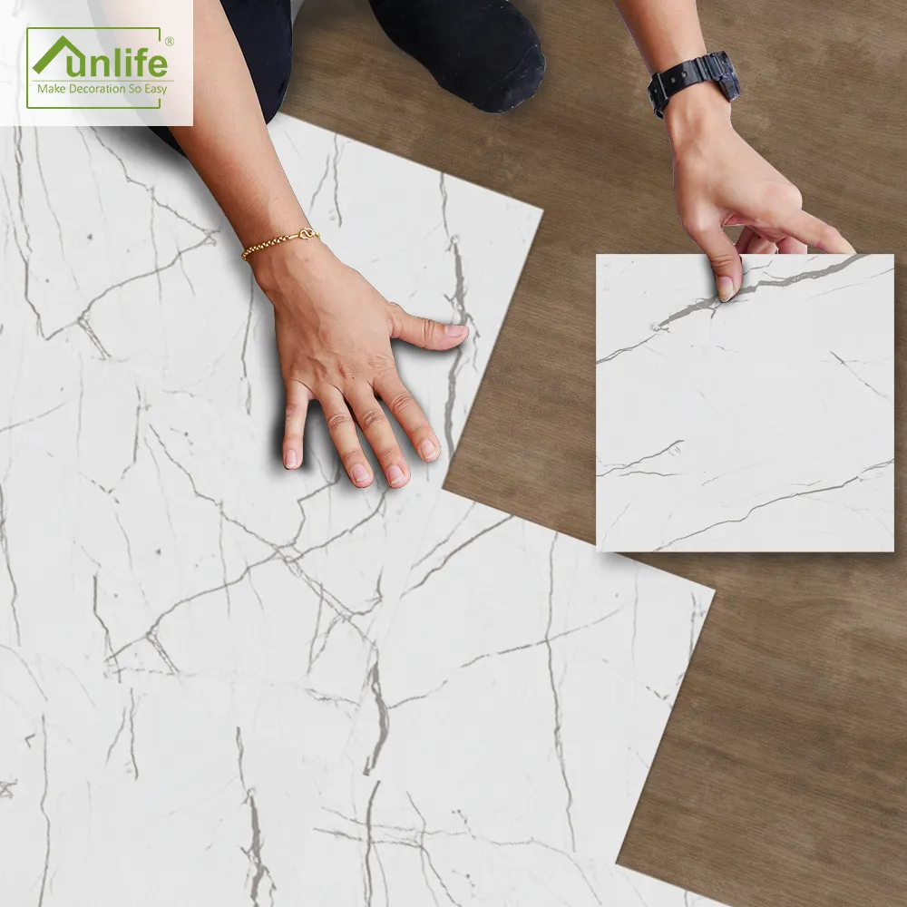 Funlife White Marble Floor Plateers Selffevhesive Platplaring Floor Philes Home Renovation غرفة المعيشة المطبخ ديكور الحمام T200601