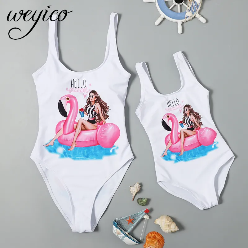 Mãe Filha Swimwear One-peça Mamãe e Crianças Swimsuit Família Família Participação Moda Mãe Pai Monokini Monokini T200708