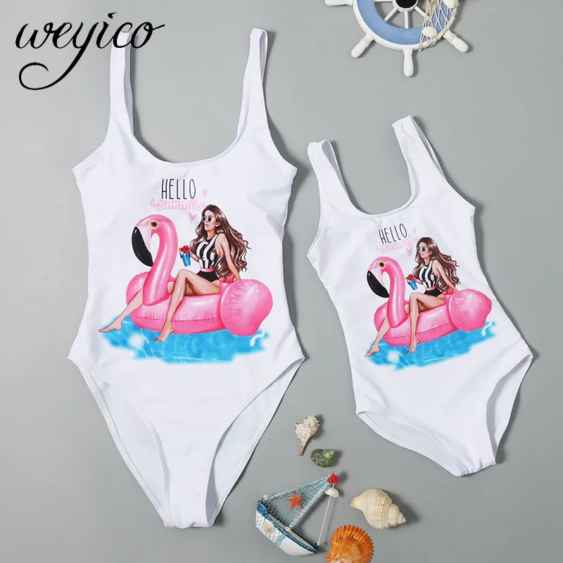 Mother Daughter Swimwear One-Piece Mommy and Kids Swimsuit Family Look Matching Outfits Mom Parent Child Monokini Bathing Suit T200708