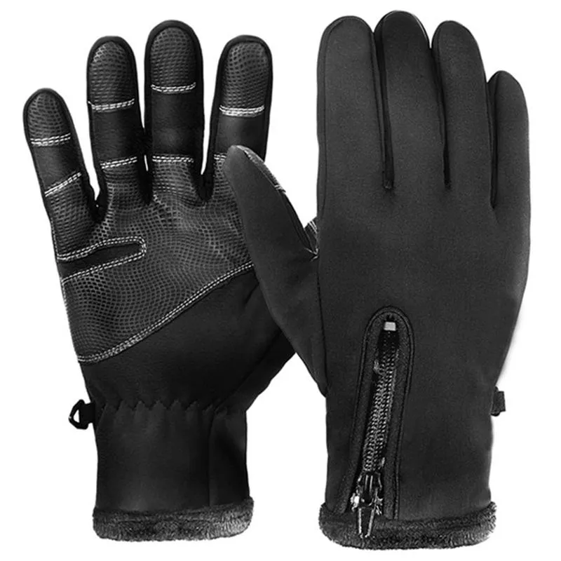 Lange Finger-Thermo-Fleece-Handschuhe für Herren und Damen, wind- und wasserdicht, Touchscreen, rutschfest, für den Außenbereich, gepolsterte Reißverschluss-Handschuhe2681