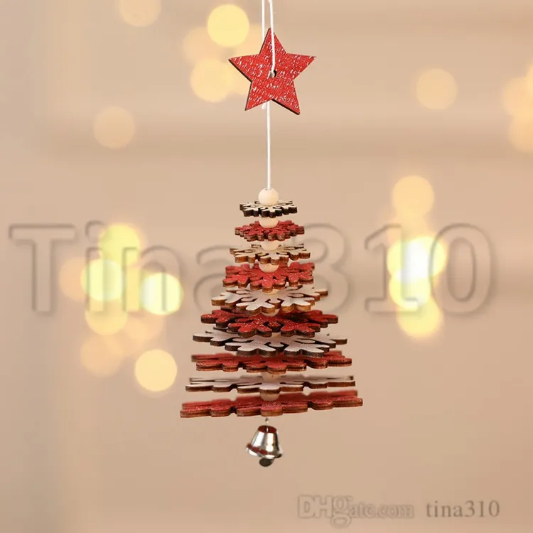 Christmas decoration wooden pendant creative five star christmas tree tridimensional small ornament decoration T500422