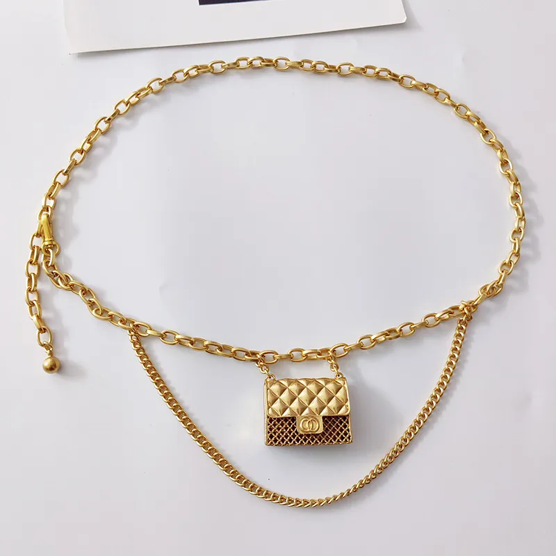 Moda luksusowa designerska kobiecy pasy łańcuchowe do spodni ubieranie się mini vintage talia złota metalowa torba z paskiem biżuterii akcesoria 22077701924