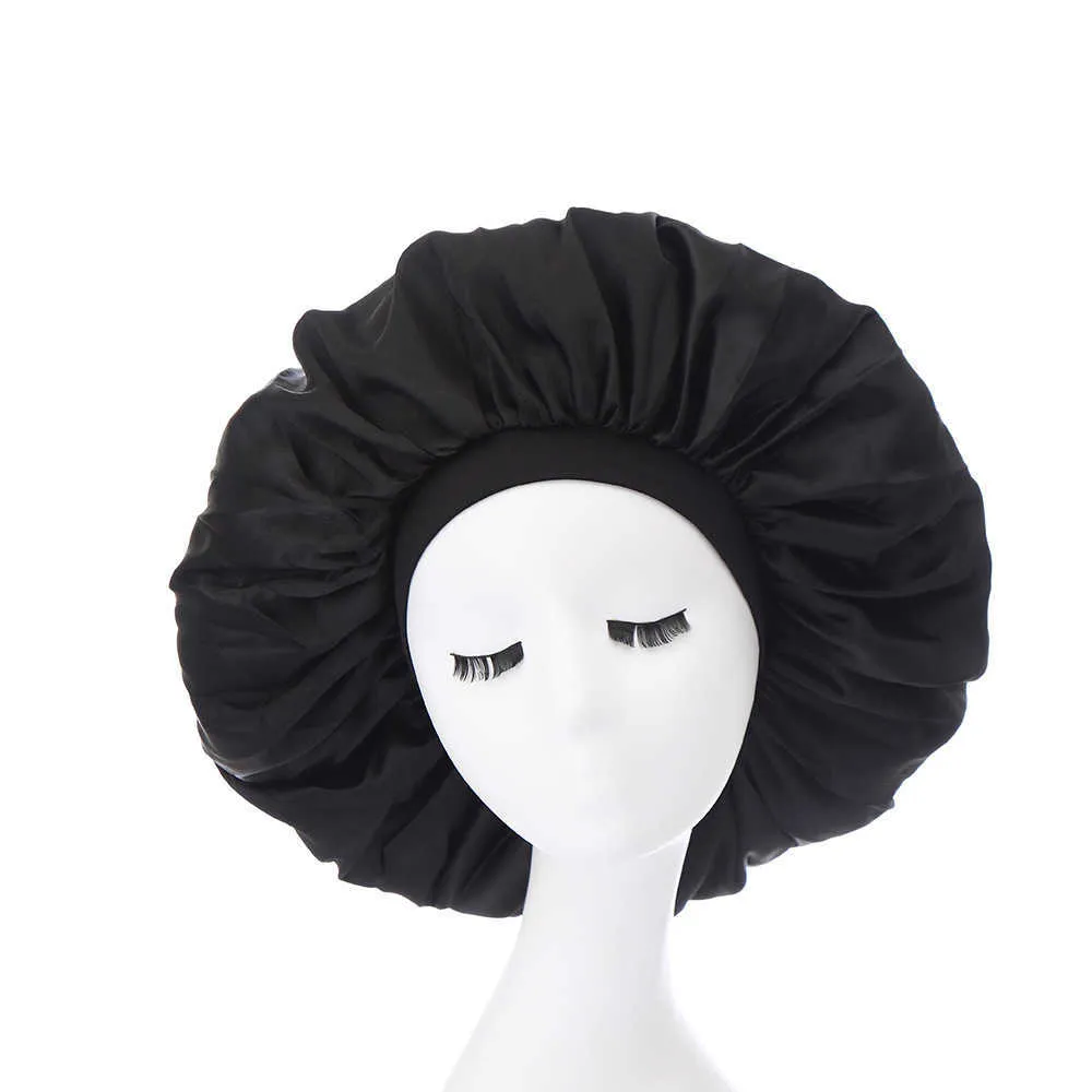 Grote Satijn Bonnet Vrouwen Big Size Sleep Night Cap Hat Cheveux Nuit S voor 211228