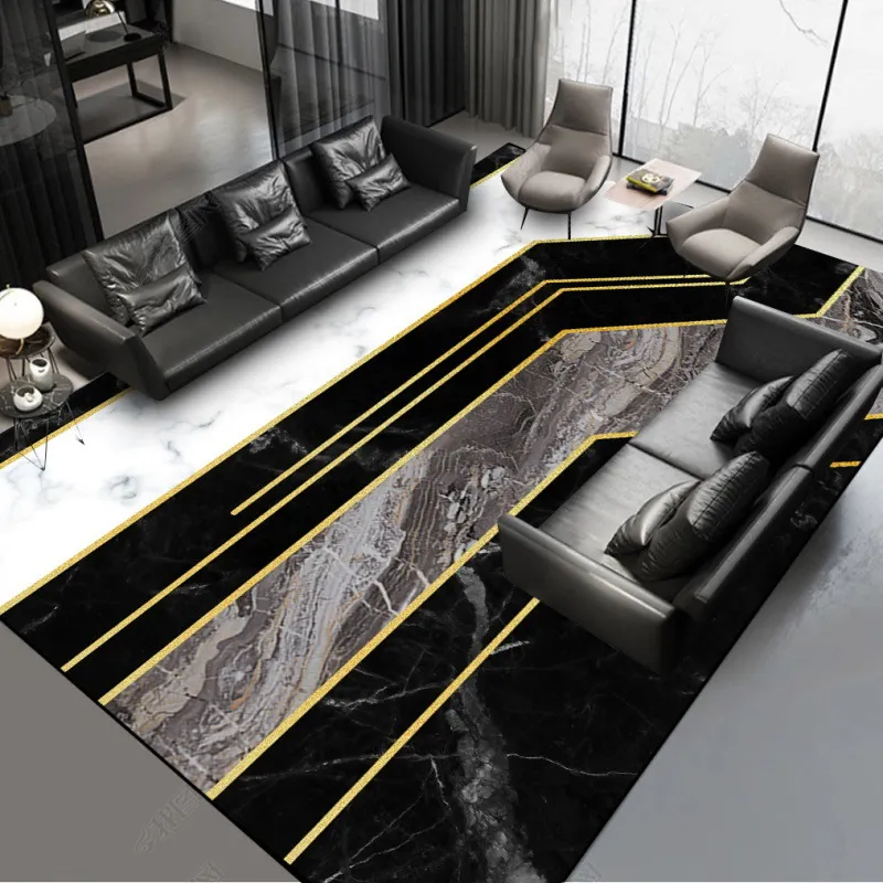 Schwarz weiß graues Gold Marmormuster Teppich maßgeschneiderte 26m Breite Floor Matte Plüsch Druckteppich für Wohnzimmer Schlafzimmer Matte 2009255440528