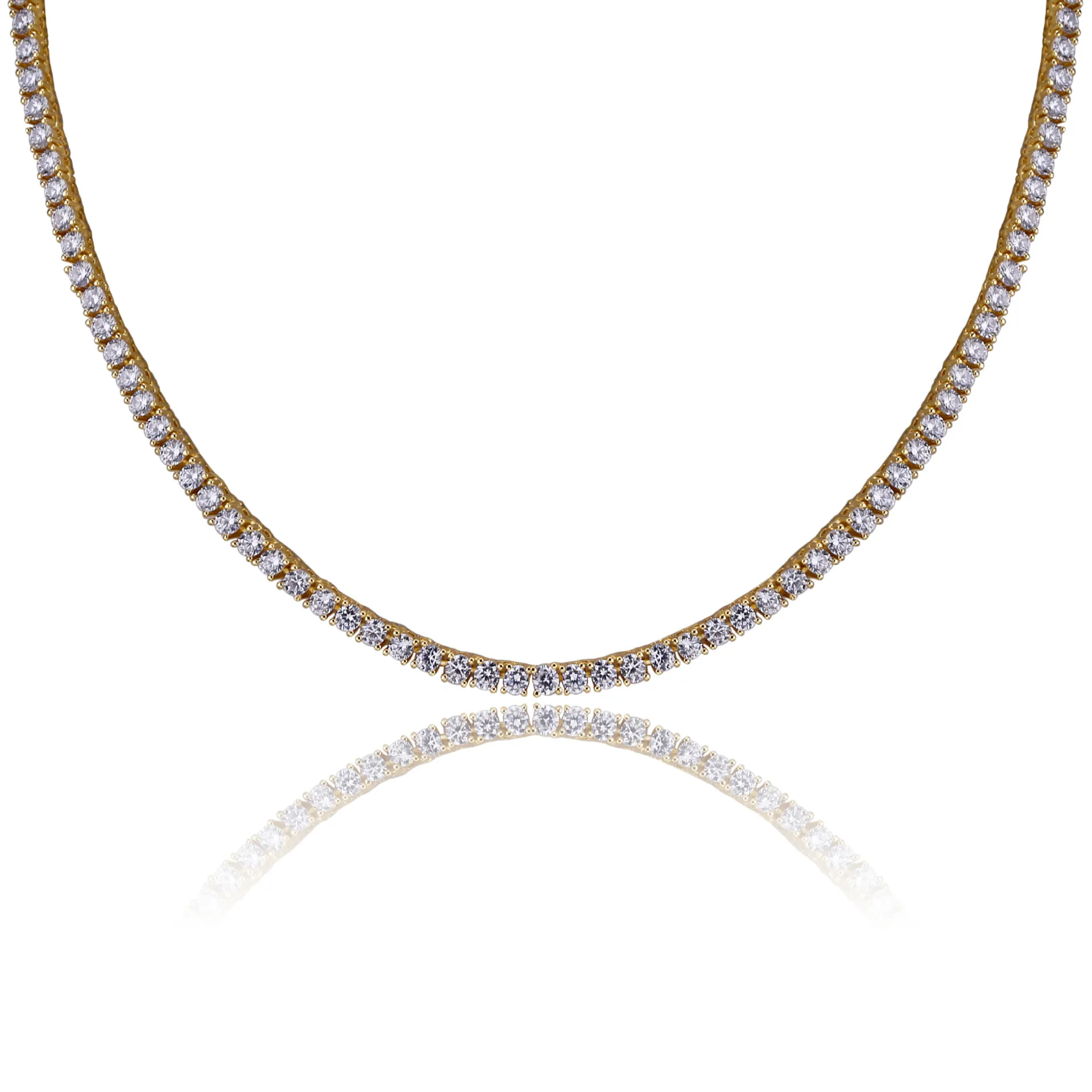 Hip Hop CZ Tennis Chain 3mm 16-24inches Cubic Zircon Gold Silver 1 Row Micro Pave Necklace Copper Jewelry drop294r