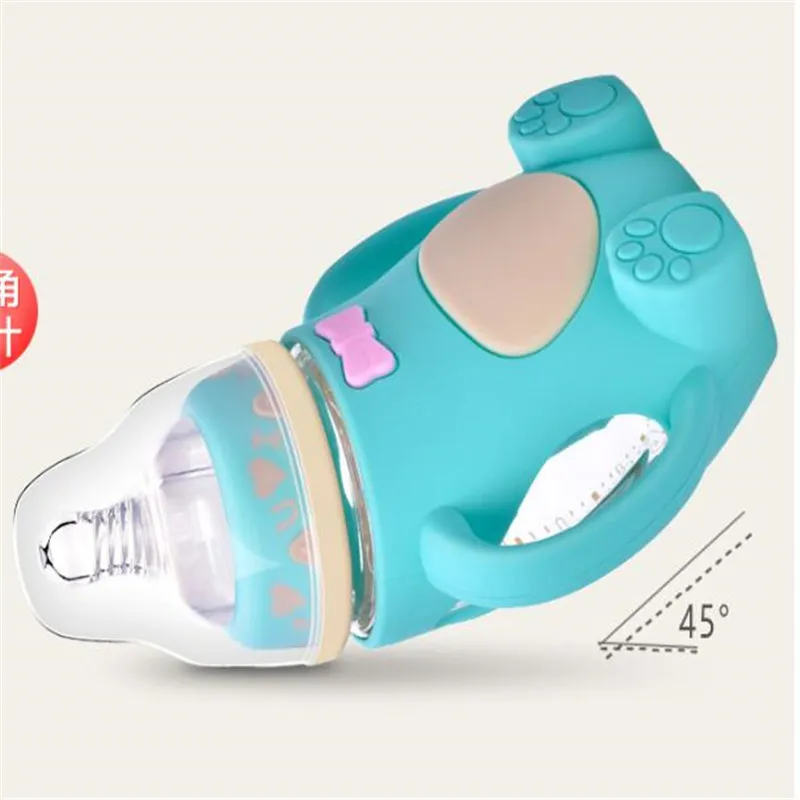 Hot Infant Baby Cute Bottiglia di vetro l'alimentazione del latte in silicone sicuro con manico Bocca morbida Neonato Drink Training Biberon LJ200831