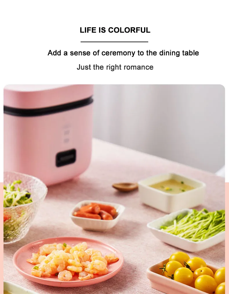 1 2L Mini Electric Rice Cooker 2 Layers Heating Food Steamer Multifunction Meal Cooking Pot 1-2 People Lunch Box263r