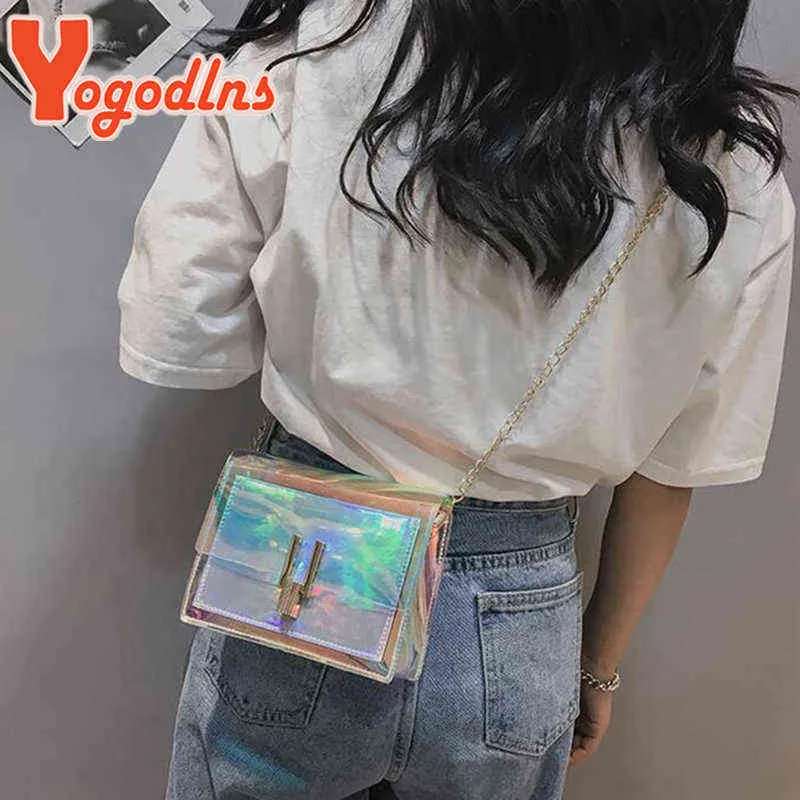 Shopping Bags Yogodlns Laser Transparent Crossbody Women Fashion Chains Shoulder Small Messenger Summer Beach Lady Handbag sac 220301