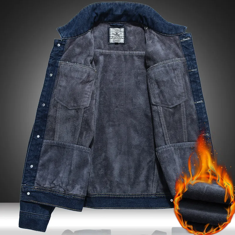 Jaqueta de jeans de outono e inverno jeans de jeans de espessura masculino mais casaco de jeans de veludo selvagem para jovens lutas de tamanho grande 5xl 201127