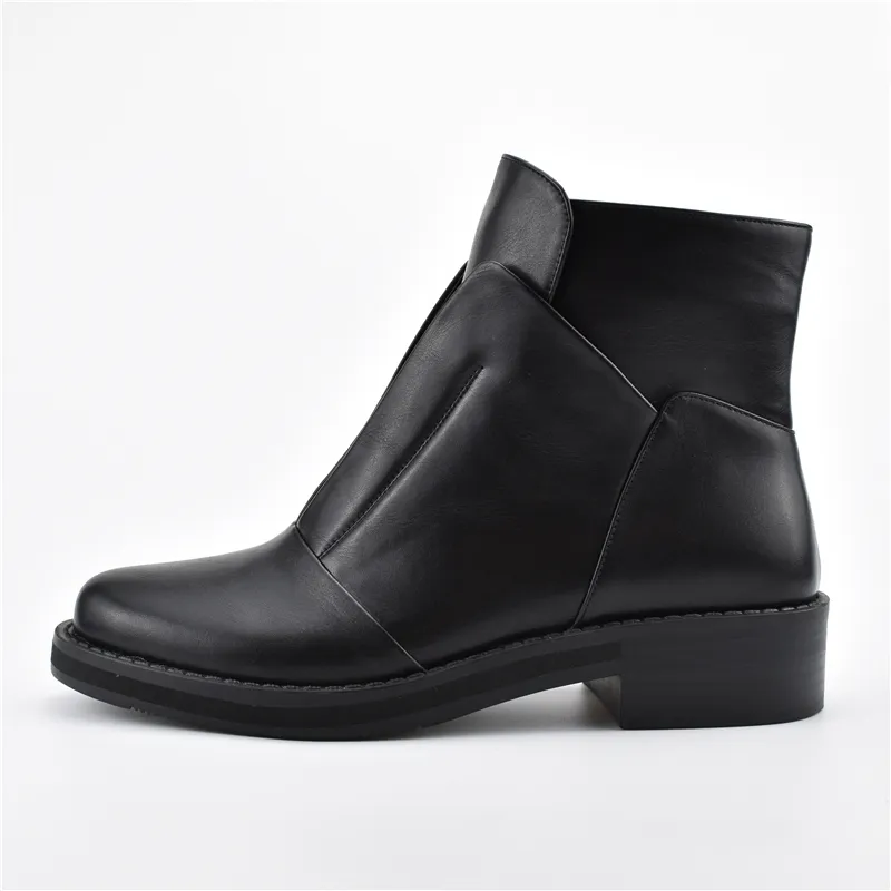 New Fashion Side Zipper Black Ankle Boots for Women Warm Plush Insole Women Boots Med Heel Cool Style Autumn Women Shoes 201104