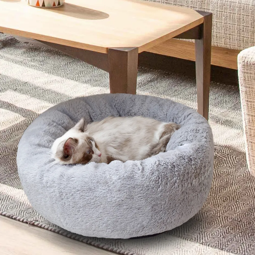 Fluffiga sängar för hund med kuddar Pet Lounger Cushion Small Medium S Cat Winter Kennel Puppy Mat Bed Cama De LJ200918