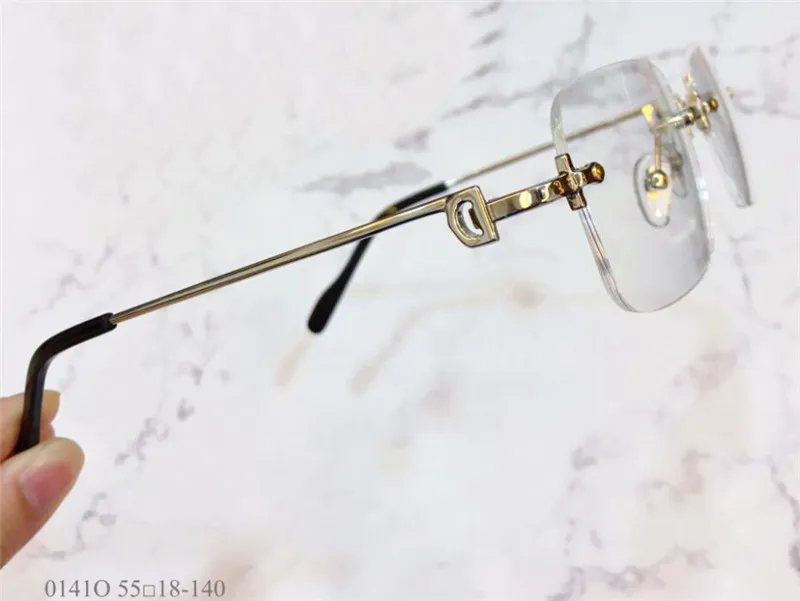 Óculos ópticos com design de moda totalmente novo 0141 retrô de metal sem aro lente transparente estilo comercial retrô clássico transparente gl240i