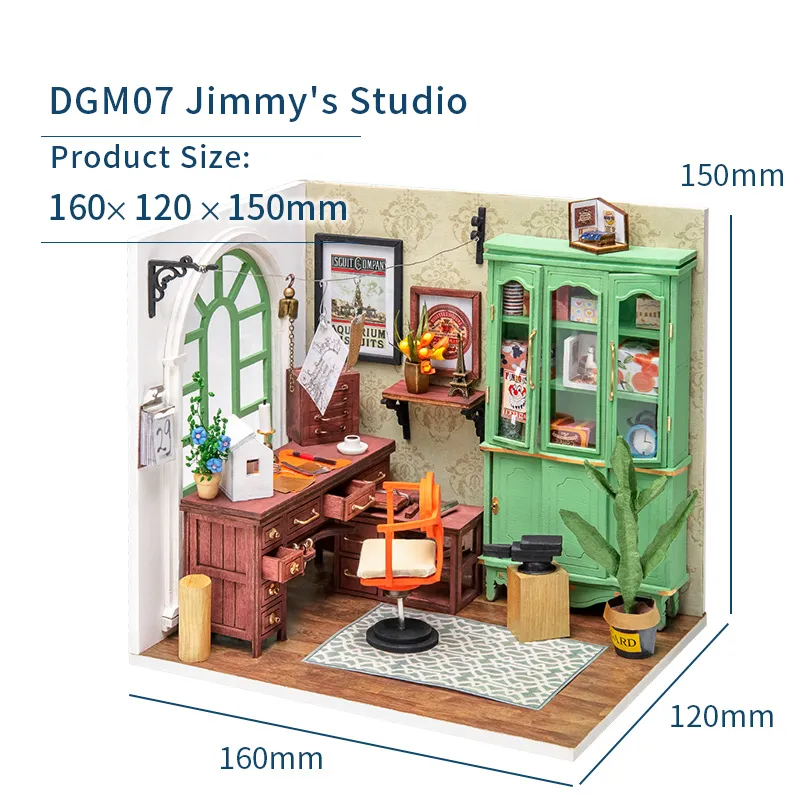 Robotime Nouvelle Arrivée DIY Jimmy's Studio Maison de Poupée avec Meubles Enfants Adulte Miniature Maison de Poupée Kits en Bois Jouet DGM07 LJ200909