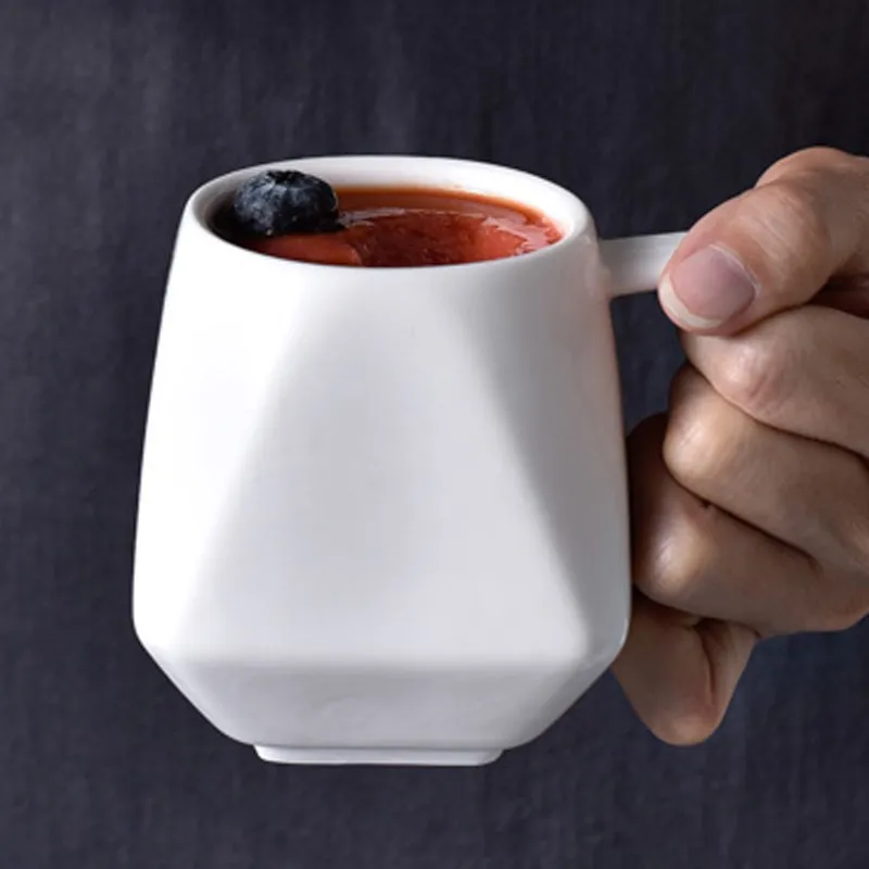250ml Coffee Mug White Ceramic Mug Tea Cup Unique Diamond Shape Porcelain Coffee Tea Mug Office Cafe Latte Milk Mugs Drinkware (5)