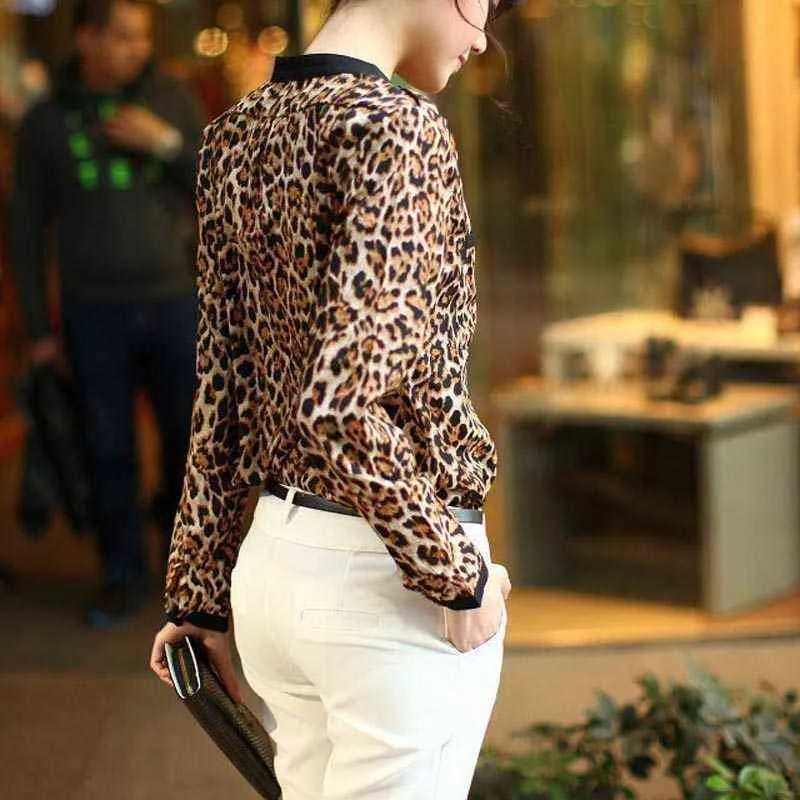 Leopardo stampa donne camicetta manica lunga in chiffon in chiffon tessuto blusa con scollo a V lady ufficio camicia tunica casual allentato cime più taglie Blusasp5 H1230