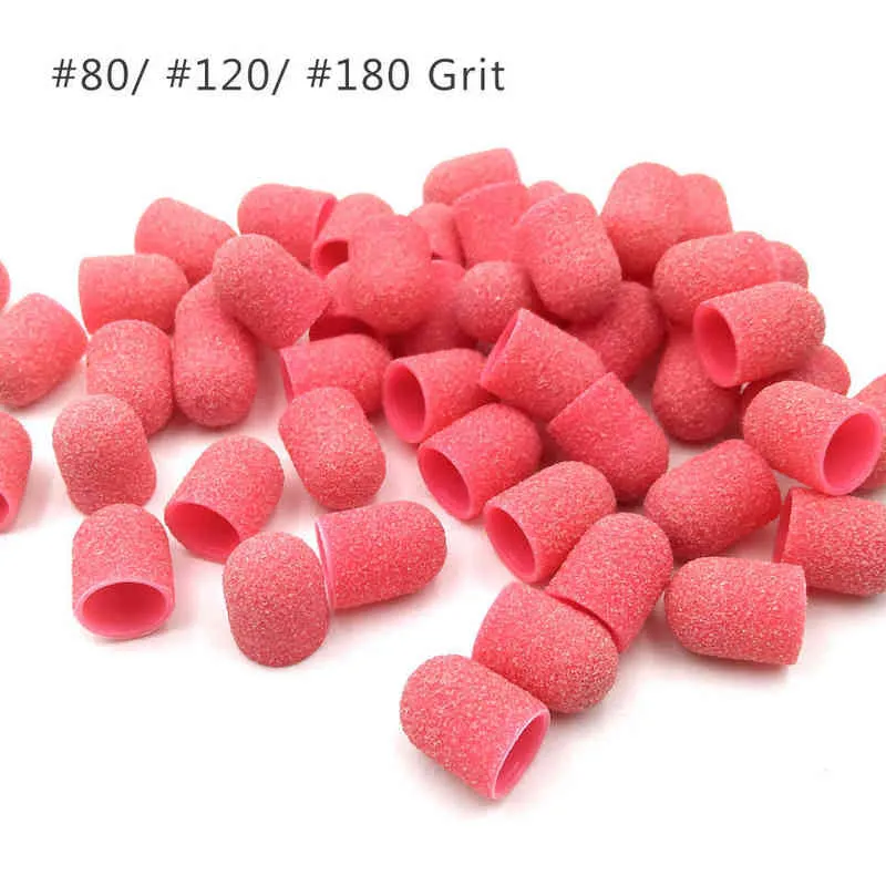 50 stks 10 * 15mm Plastic Base Pink Sanding Caps met Grip Pedicure Care Polijsten Zandblok Booraccessoires Voet Cuticle Tool 220209