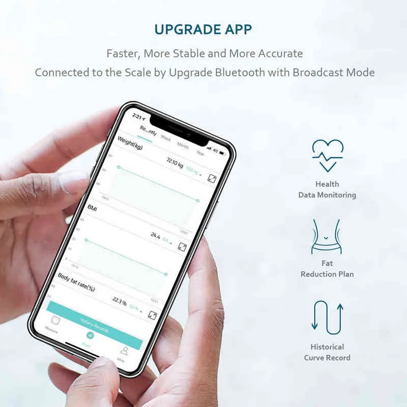 Inteligentna waga Bluetooth cyfrowa waga do pomiaru tkanki tłuszczowej FG220LB-A automatycznie monitoruje wagę Fitness skala zdrowia waga do pomiaru tkanki tłuszczowej H1229