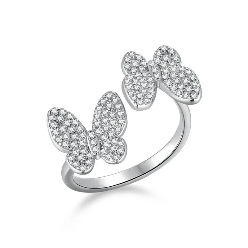 Дизайнерские кольца с регулируемыми изящными бабочками для женщин, дизайнерское кольцо из стерлингового серебра 925 пробы 5А с кубическим цирконием, дизайнерское кольцо из 18-каратного золота Fashi2537