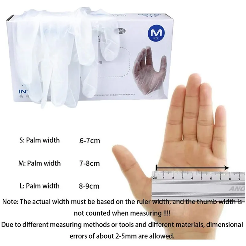 100st Transparenta Latex Gloves Hushållens diskmedel Hem Hemgummitrengöringshandskar Universal för vänster Höger T200508