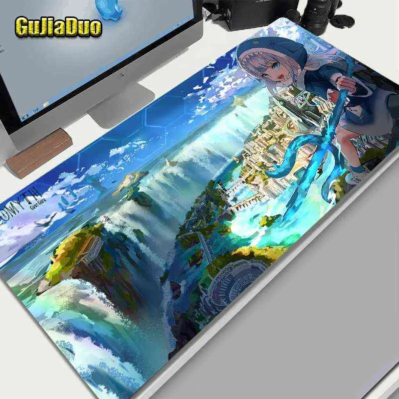 40x80cm Large Anime Gawr Gura Mouse Pad Pc Gamer Laptop Rubber Lockedge Desk Mat Gaming Accessories Kawaii Comic Mousepad Carpet G220304