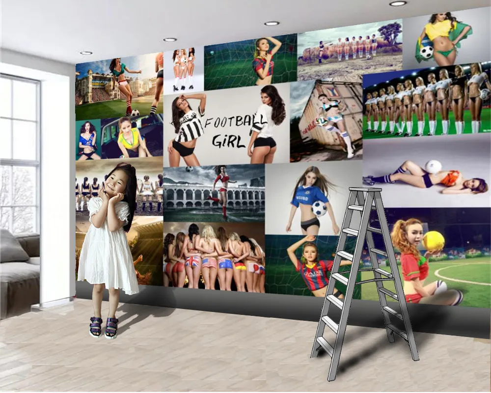 Papier peint Mural avec personnage 3d, fille de Football Sexy, impression numérique 3D, beau papier peint décoratif HD254I