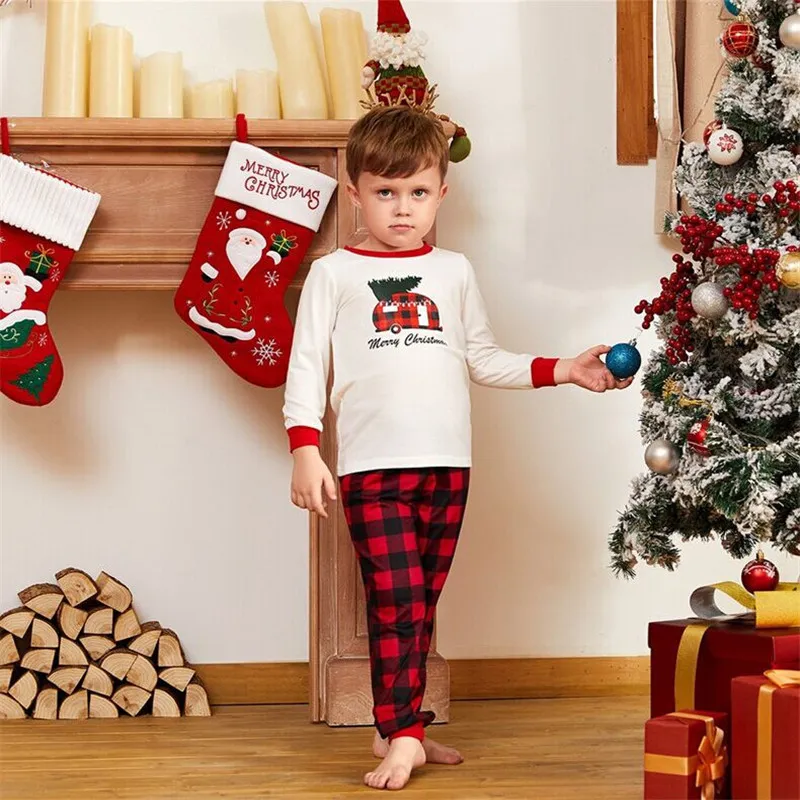 2020 Neues Weihnachts-Familien-Pyjama-Set für Erwachsene und Kinder, Nachtwäsche, 2-teiliges Set, Tops, karierte Hosen, Weihnachts-Familien-Look, passende Outfits, LJ2011113337069