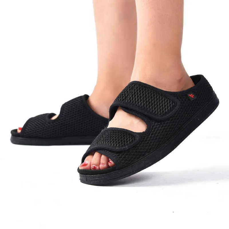 Sandaler nya diabetes tofflor fot bredd uppblåst stort ben kan justera gravida kvinnor gummi skum botten lös tyg andas 220302