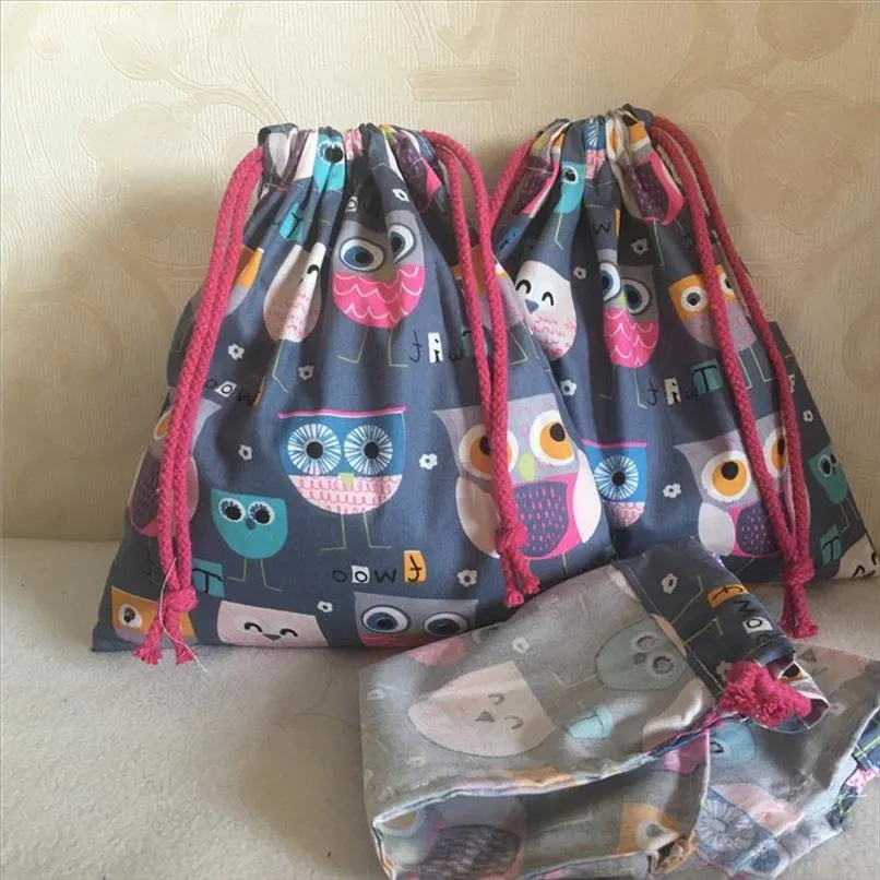 Yile Bag Fabric Twill目的ポーチコスメティックドローストリングギフトコットンベースパーティーハンドメイドバッグプリントカップフクロウグレーマルチN630D RVEKF236J