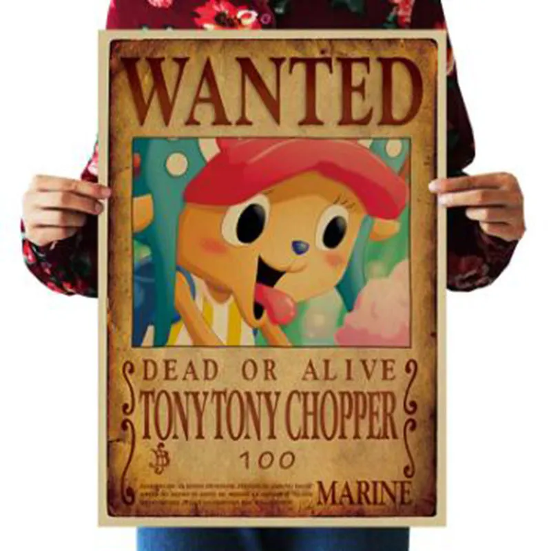 515x36 см дома настенные наклейки на стенах винтажной бумаги. Один кусок разыскиваемых плакатов аниме -плакаты Luffy Chopper Wanted8164797