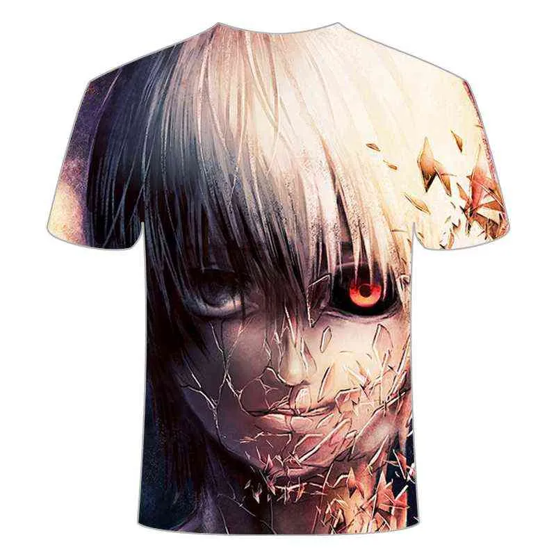 2021 Moda verão novo homens t-shirt tokyo ghoul camiseta anime tshirt terror de manga curta tshirt engraçado 3d impressão casual homens y220208