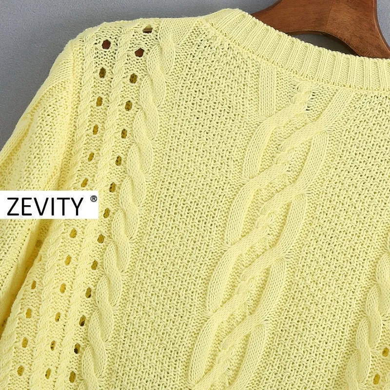 Zevity women Fashion Floral Embroidery Twist Crochet Cropped Knitted Sweater Lady hollow out casual pullovers chic tops S343 201222