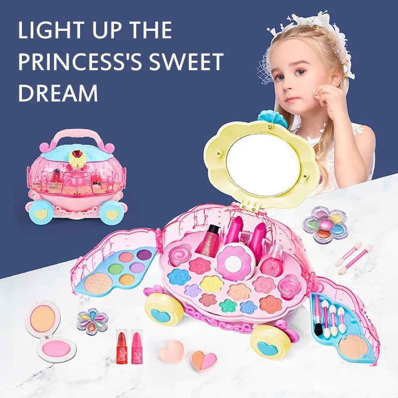 Nouveaux produits cosmétiques pour enfants vernis à ongles rouge à lèvres ensemble de jouets non toxiques lavables petite fille jouer maison princesse simulation boîte de maquillage LJ201009