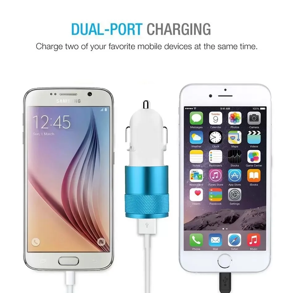 Favors Car Charge Metal Travel Adapter 2 порты красочные микро -USB Car Plug для Samsung Note 8 Package 7 OPP Package FY7804 C02217425960