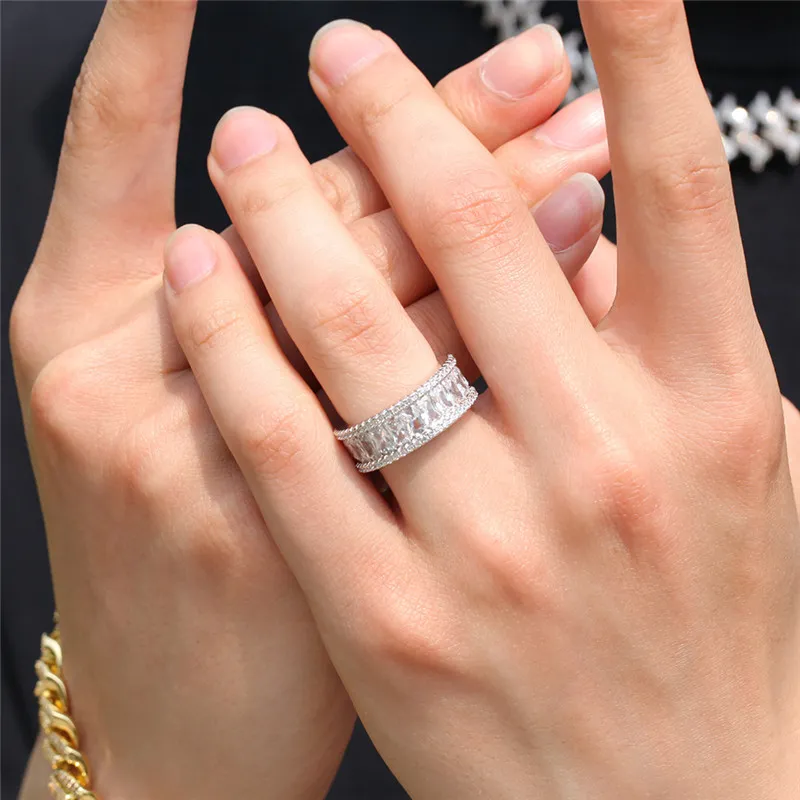 Hip Hop Mens Ring Gold Silver Color Plated Female Iced Out Zircon Engagement Ring Ladies Wedding Jewelry Gift203x