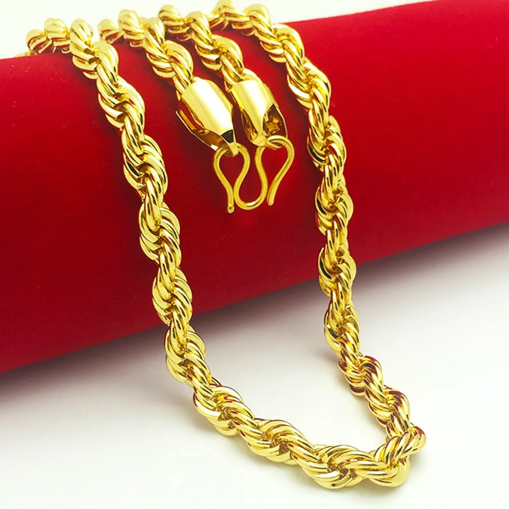 Collana a catena a corda Catena a nodo riempito in oro giallo 18 carati 3 mm 5 mm 7 mm di larghezza229k