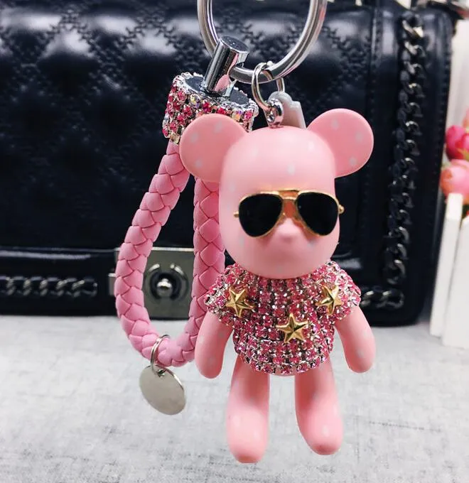 Designer Cartoon Bear Keychain Fashion Bear Sunglasses Sunglasses Cavying Pendant Car Chain de voiture Charme Crystal Cadeaux Cadeaux Accessoires