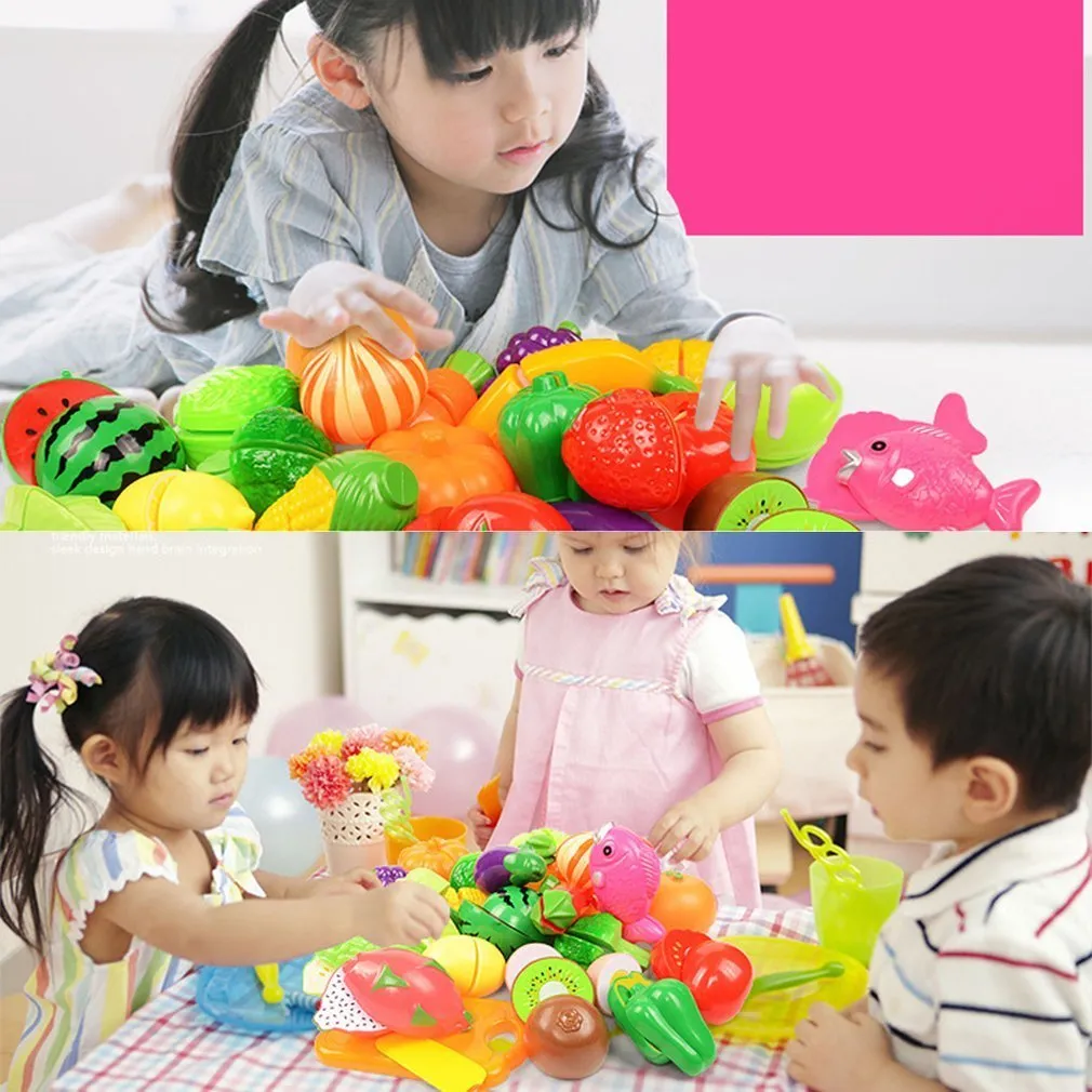 24 teile/los Kinder Pretend Rolle Spielen Haus Spielzeug Kunststoff Schneiden Obst Gemüse Lebensmittel Küche Baby Klassische Kinder Pädagogisches Spielzeug LJ201009