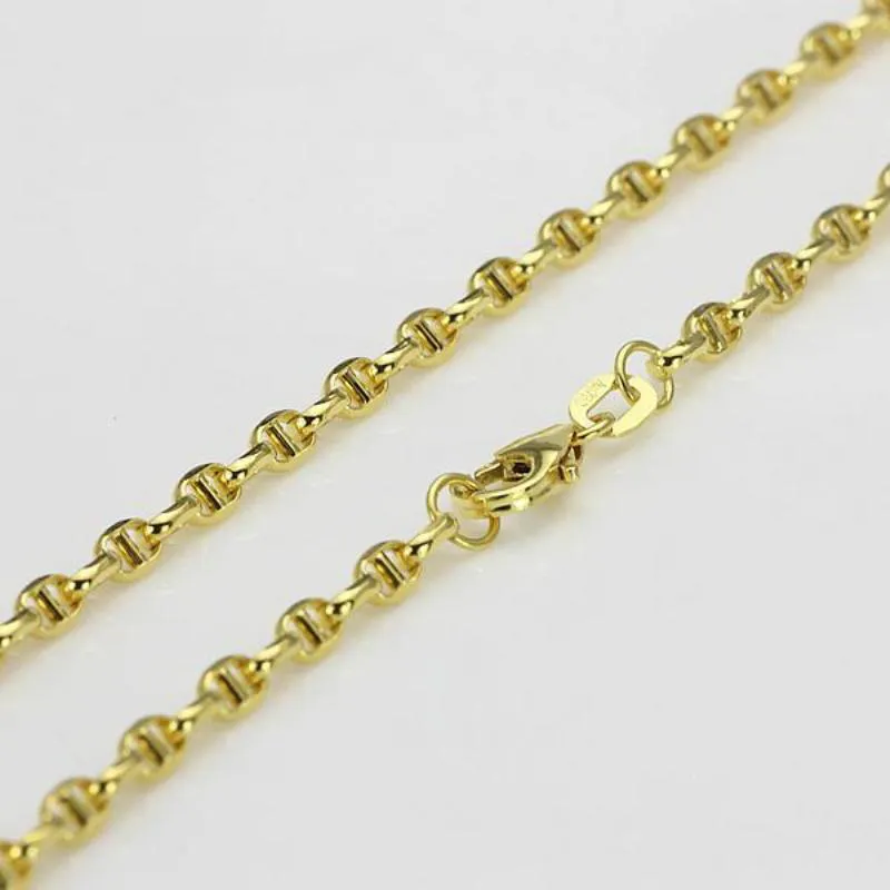 Lüks-Güzel Au750 Gerçek 18K Sarı Altın Zincir Kadın Erkekler Stud Link Kolye 24inch199V